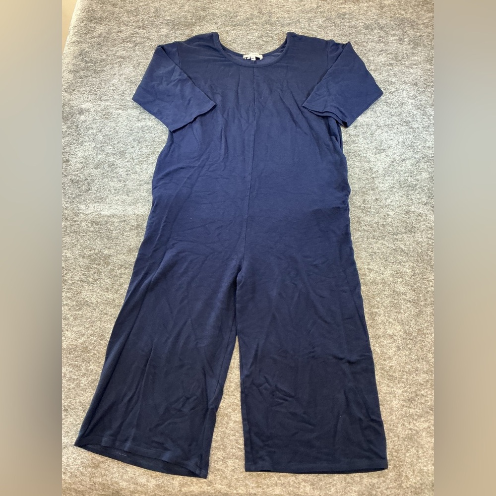 Corinne Modal Soft Navy Short-Sleeve Jumpsuit with Quarter Sleeve Size XS